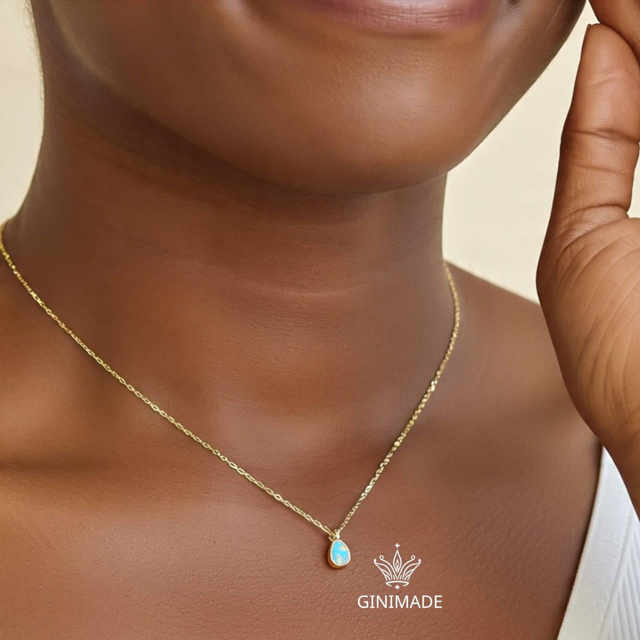 Tiny Opal Gold Necklace – Dainty October Birthstone Pear Pendant, Minimalist Opal Jewelry, Bridesmaid Gift, Birthday Gift for Her.