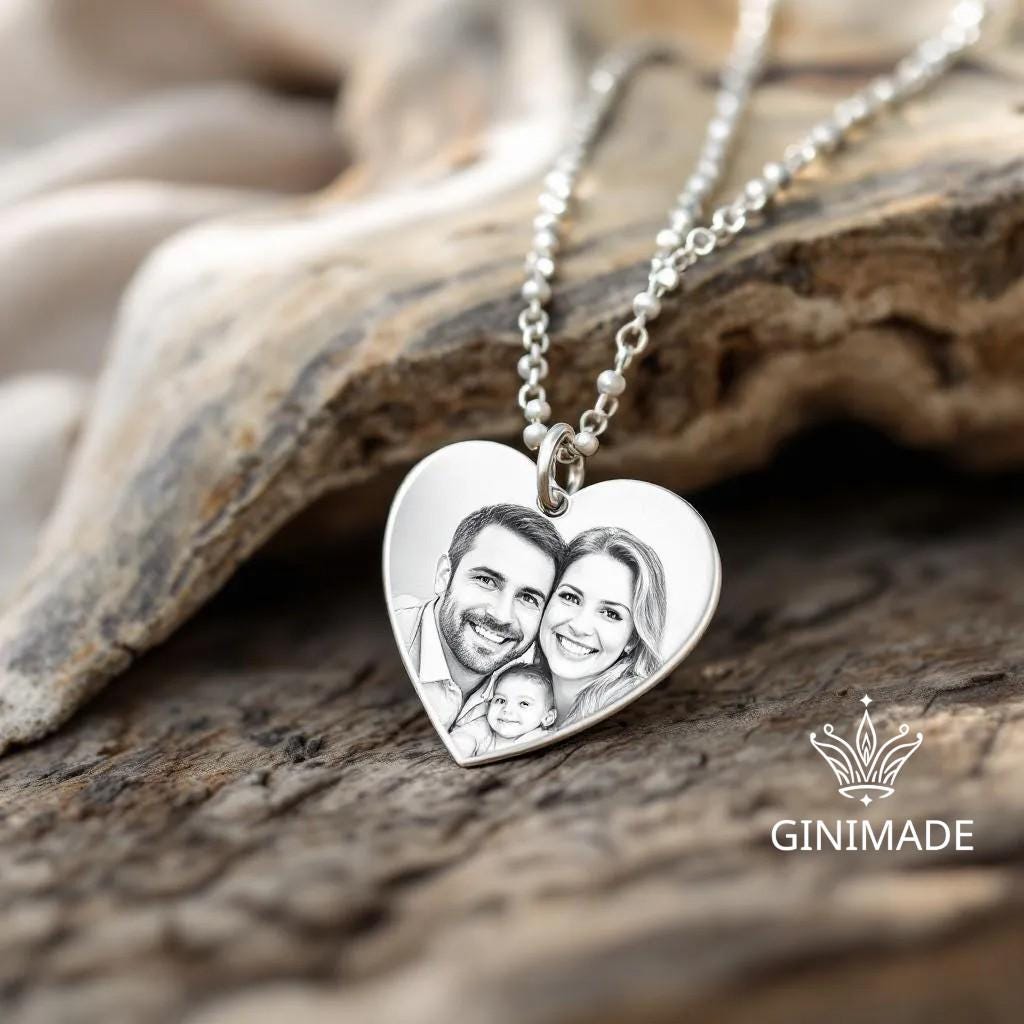 Personalized Real Picture Pendant • Custom Heart Photo Necklace • Memorial Keepsake Jewelry • Gift for Her • Anniversary or Birthday Gift.