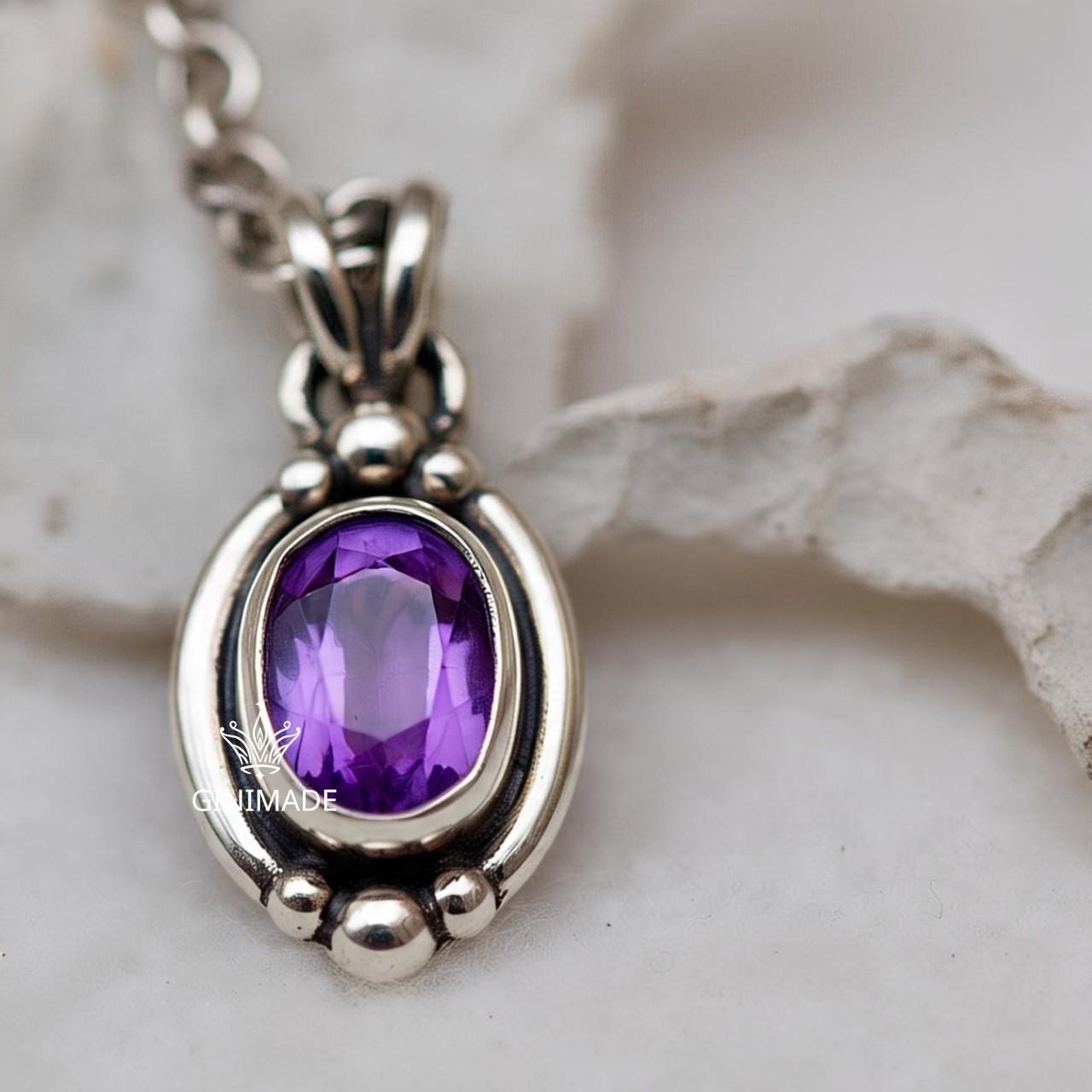 Minimalist Amethyst Pendant Necklace • Boho Sterling Silver Jewelry • Simple February Birthstone Gift • Handmade Gemstone Necklace for Her