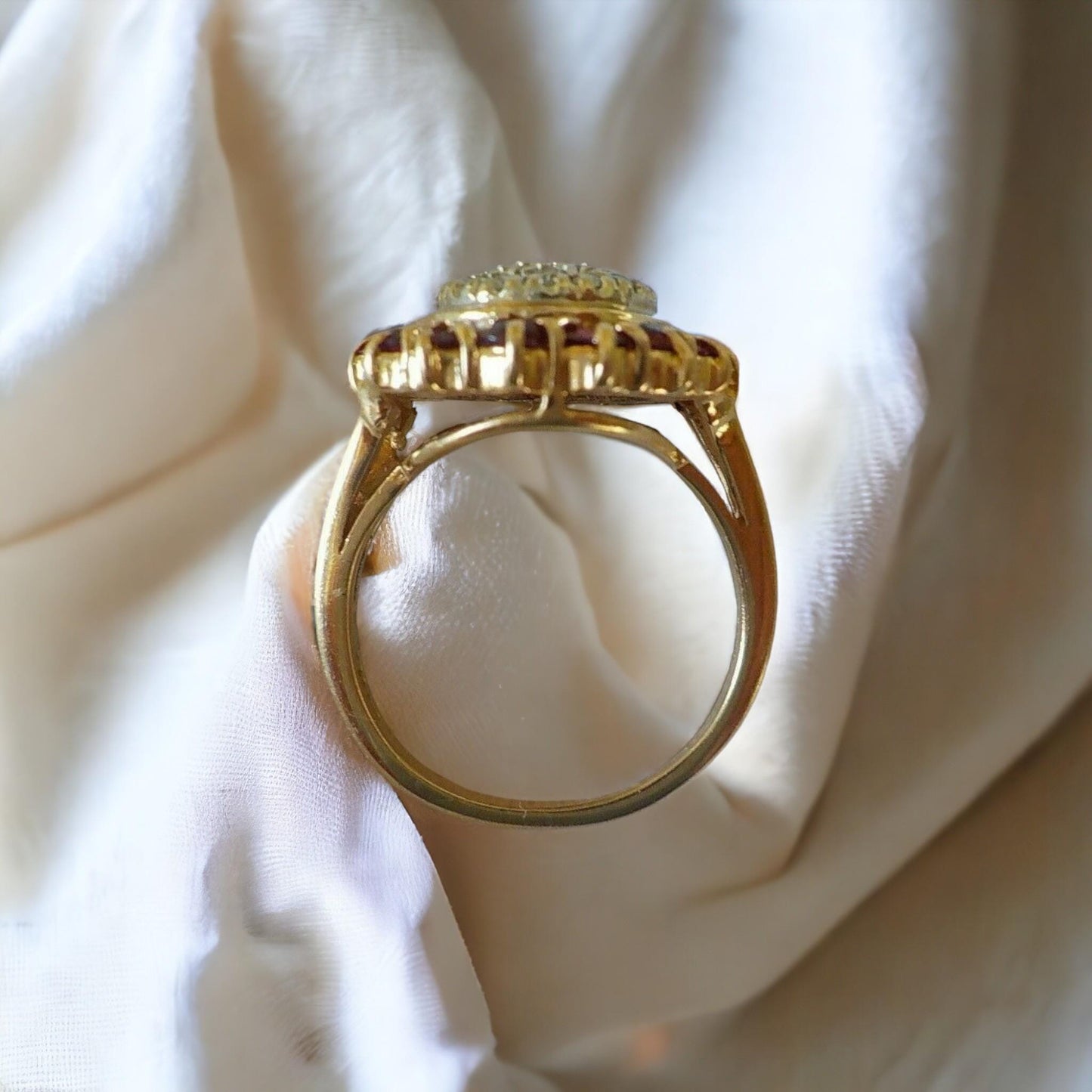 Classic vintage ring, CZ ruby & white stone, 925 sterling silver, engagement jewelry