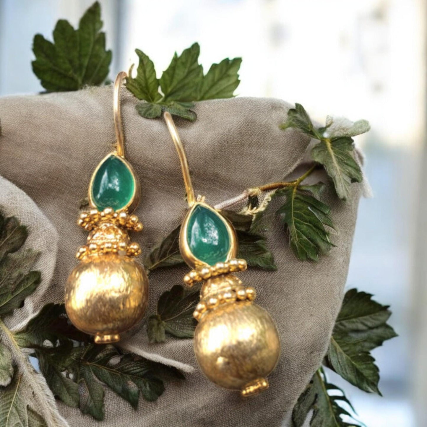 Boho Tribal Hook Gemstone Earrings | Handmade 925 Sterling Silver Jewelry