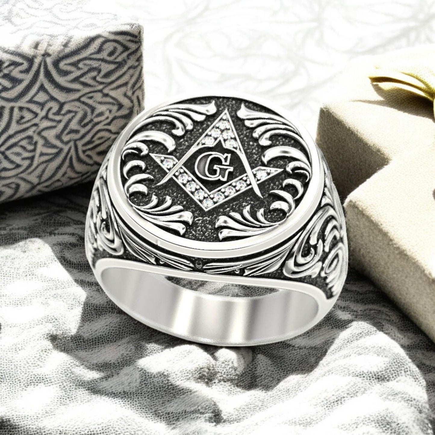 Personalized Oxidized  Silver Signet Ring - Letter G Initial Ring for Men - 925 Sterling Silver Custom Gift fathers day gift.