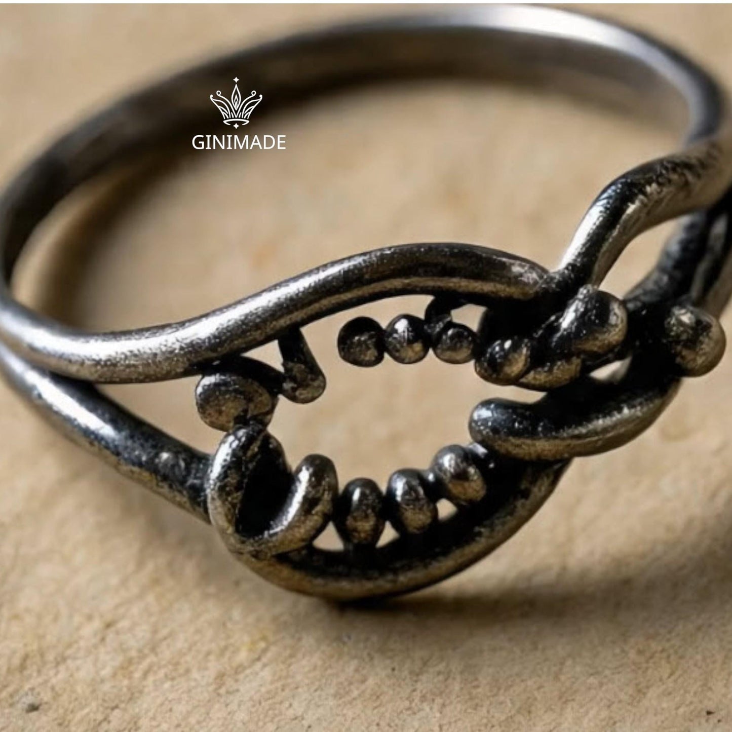 Handmade Oxidized Silver Ring with Open Abstract Design – Unique Organic Wire Art Ring – Rustic Artisan Statement Jewelry for Women