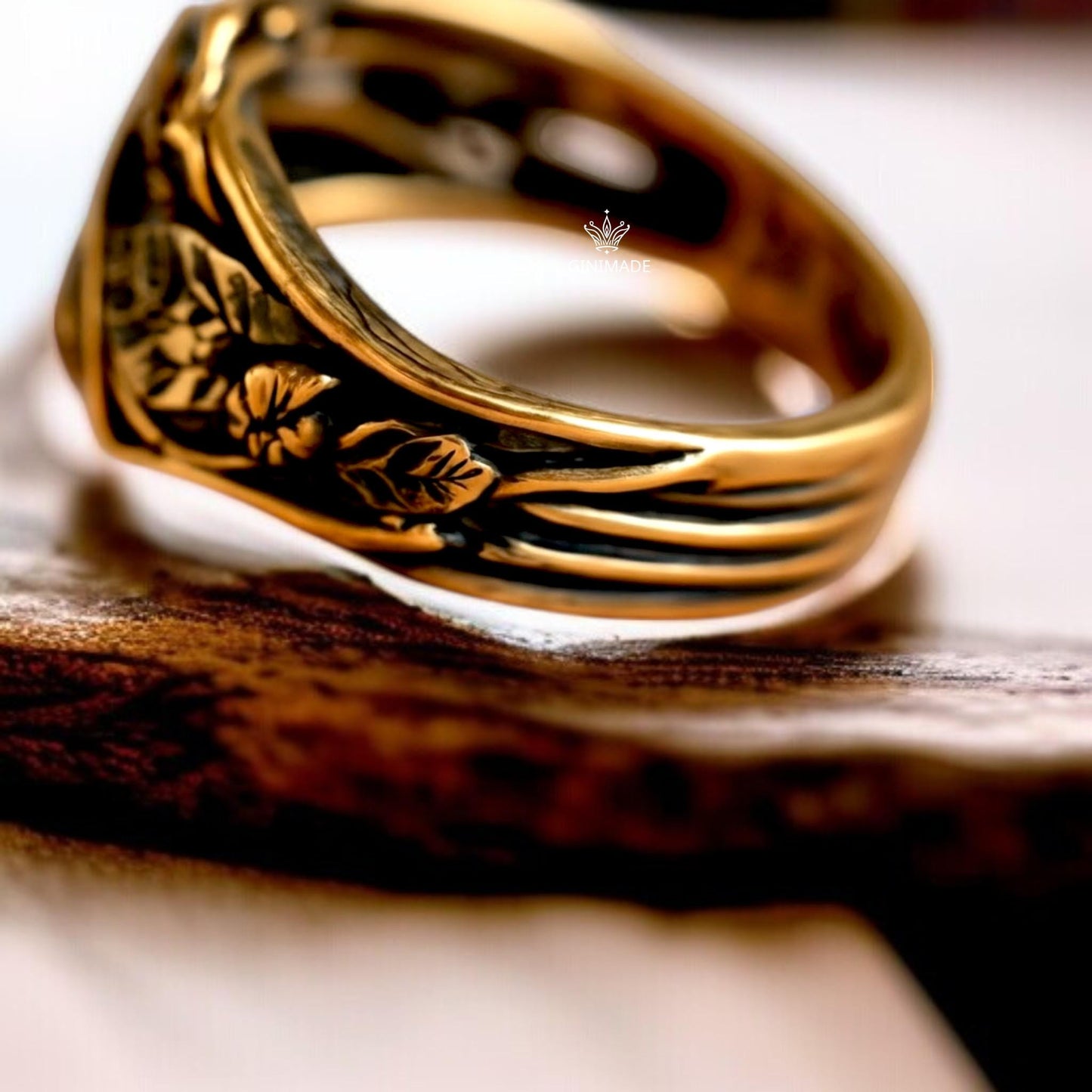 Vintage Nature-Inspired Leaf Branch Ring | Antique Gold Boho Ring for Women | Botanical Forest Band | Handmade Woodland Jewelry Gift