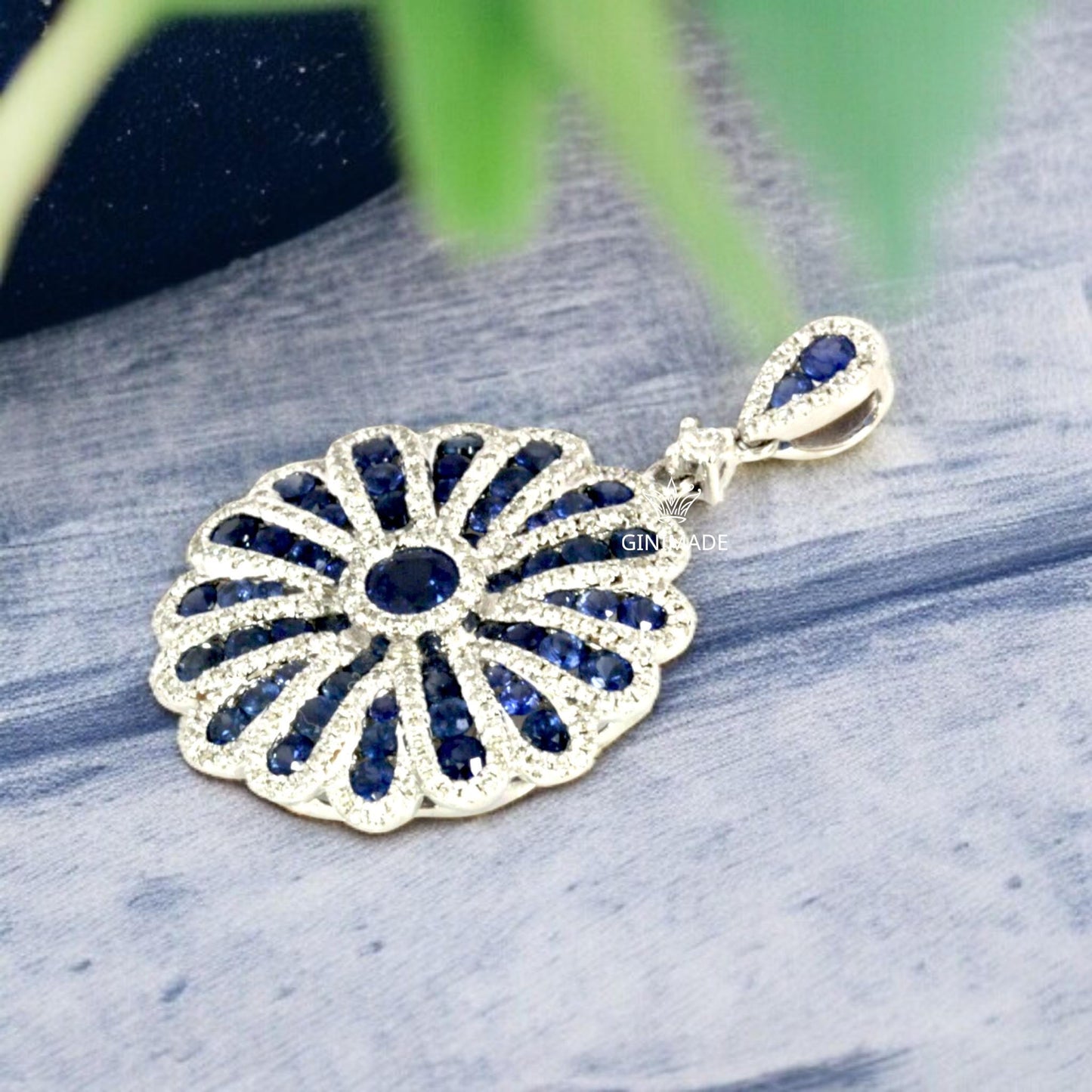 Vintage Style Blue Sapphire Flower Pendant Necklace – 925 Sterling Silver Elegant Statement Jewelry for Women