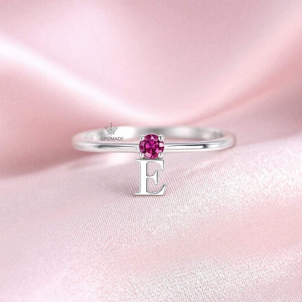Custom Initial Birthstone Ring • CZ Personalized Letter Ring • Dainty Stacking Jewelry • Graduation Gift • Gift for Her • Proposal Ring