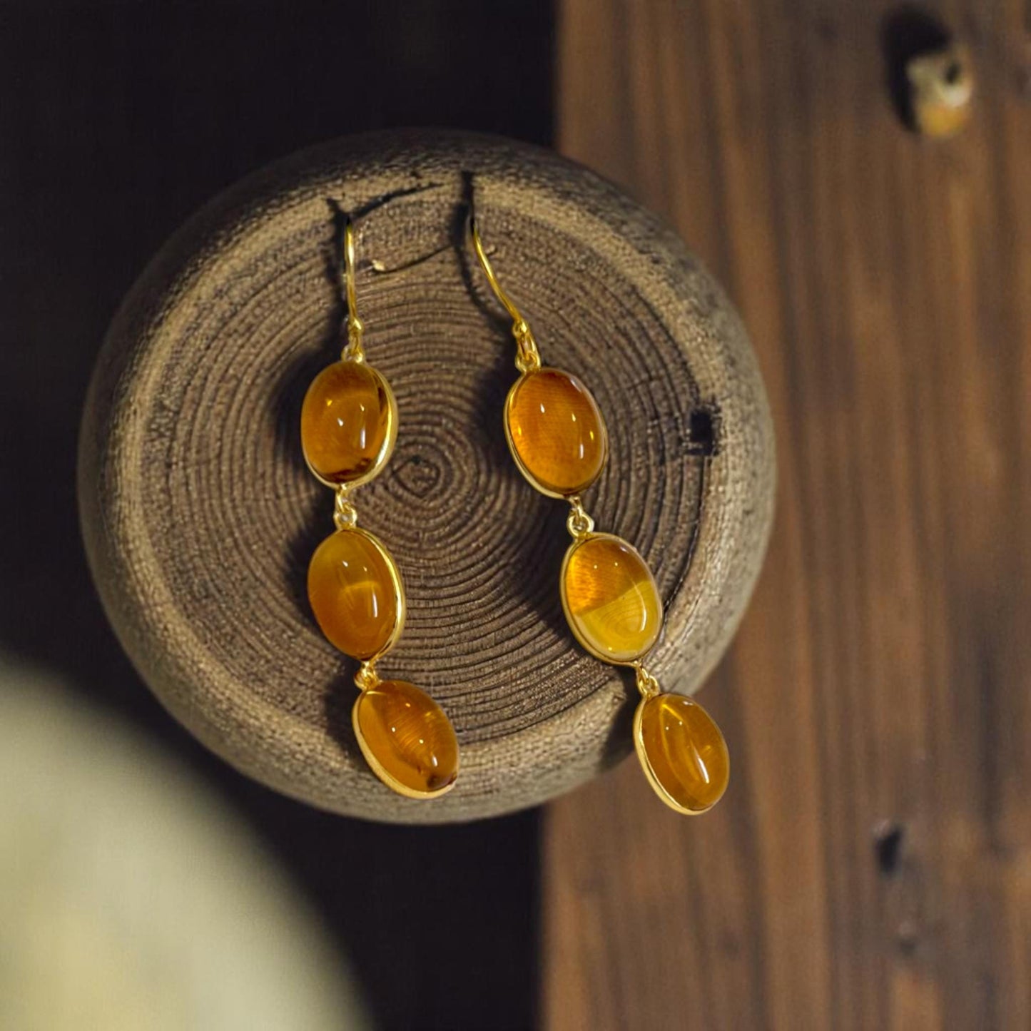 Yellow Gemstone Dangle Earrings | Long Gold Drop Earrings | Handmade Statement Earrings | Lightweight Boho Jewelry | Gift for Her.