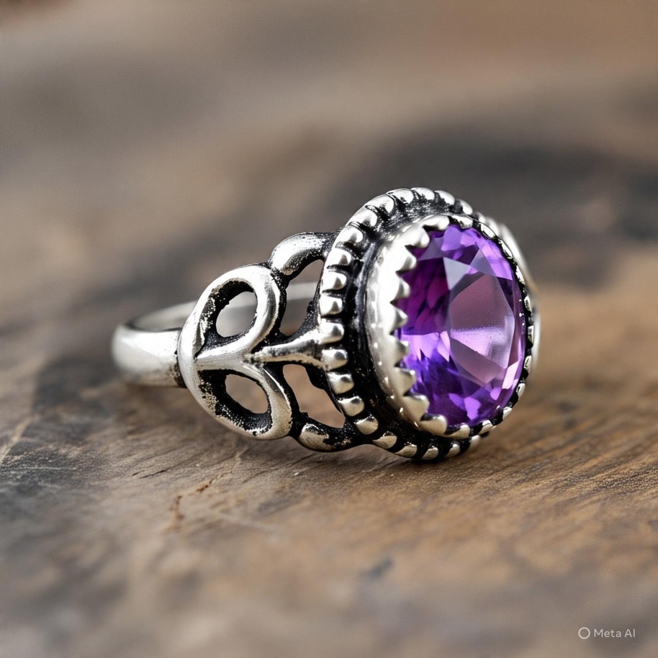 Boho Amethyst Ring  Oxidised Silver Ring  February Birthstone Gift  Vintage Style Gemstone Ring  Handmade Amethyst Jewelry
