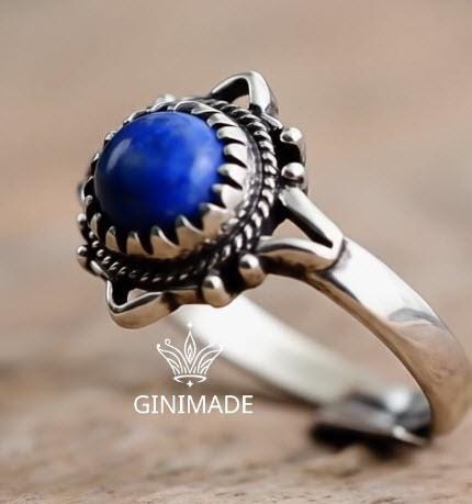 Boho Lapis Lazuli Ring – Handmade 925 Silver Gemstone Jewelry – Vintage-Inspired Statement Ring Gift for Her