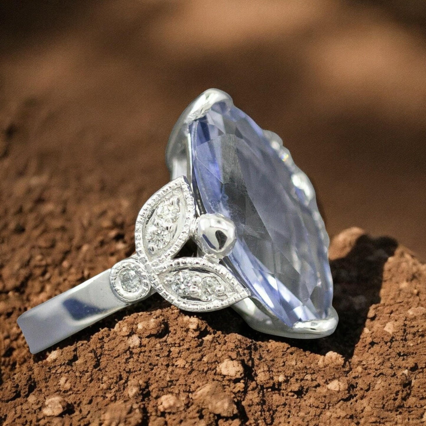 Vintage Marquise Blue CZ Engagement Ring | Leaf Promise Ring | Stunning Blue Wedding Solitaire 925 silver ring.