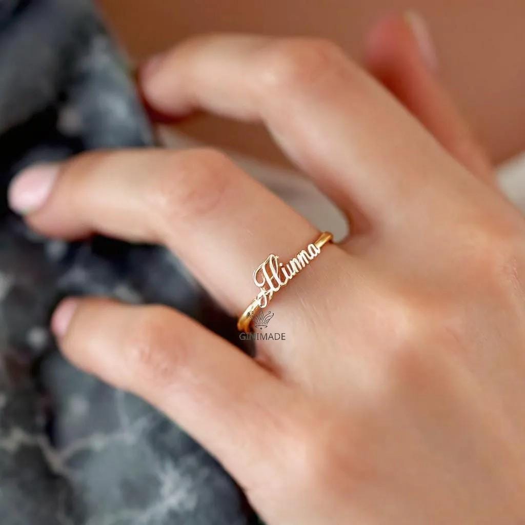 Custom Name Birthstone Ring •Personalized Name Ring • Dainty Stacking Jewelry • Graduation Gift • Gift for Her • Proposal Ring