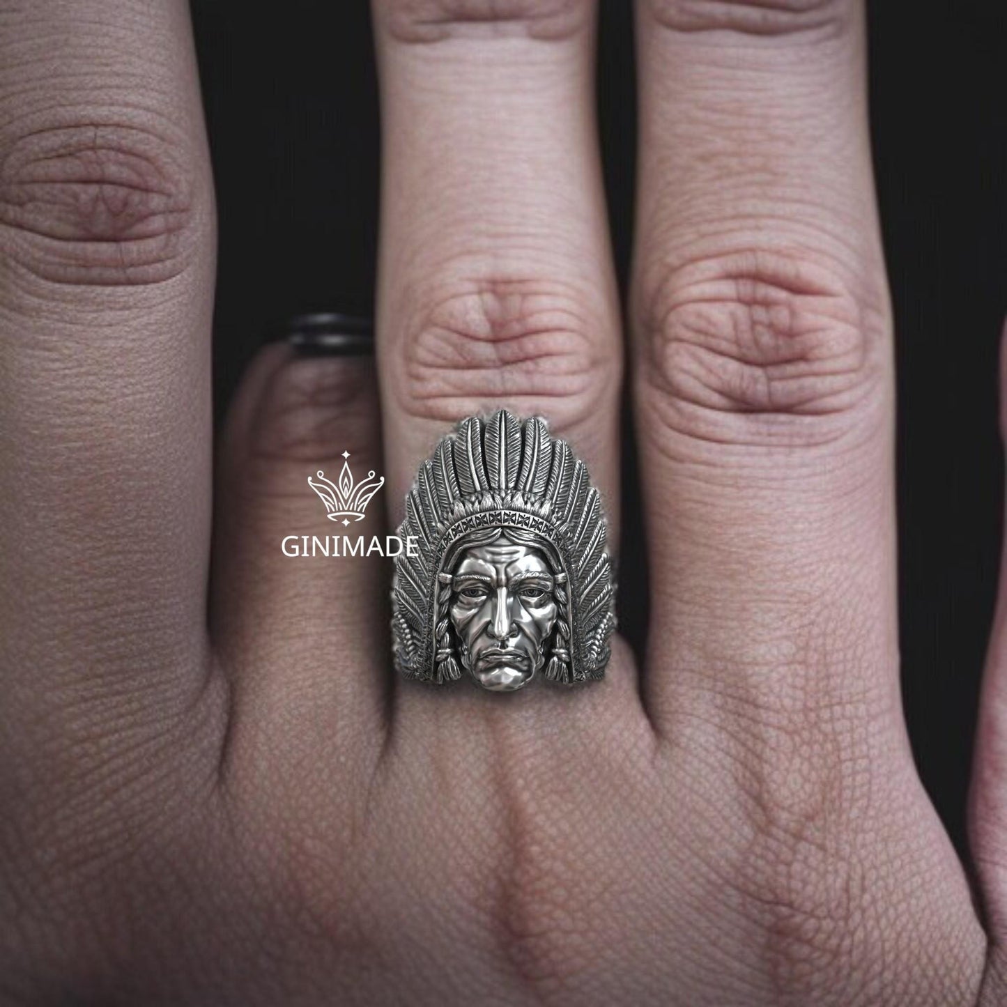 Tribal Chief Ring • Sterling Silver Statement Ring • Native American Inspired Jewelry • Bold Ring for Him • Warrior Style Band,