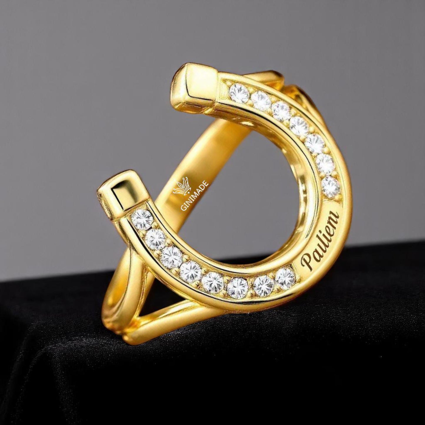 Personalized Elvis Horseshoe Ring – Gold Plated 925 Sterling Silver Western Statement Ring with CZ Diamonds, Lucky Horse. New on Etsy