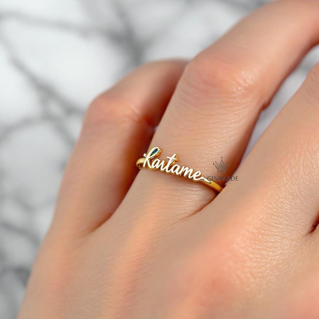 Custom Name Birthstone Ring •Personalized Name Ring • Dainty Stacking Jewelry • Graduation Gift • Gift for Her • Proposal Ring