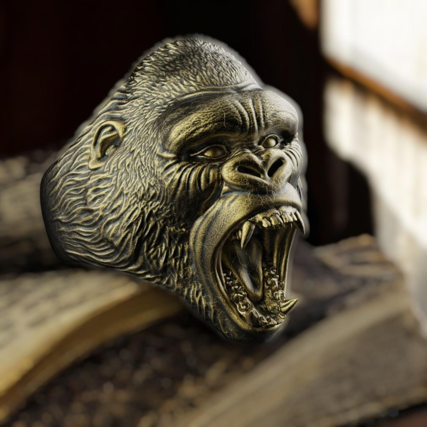 Gorilla Ring in 925 Sterling Silver – Fierce Ape Head Statement Ring for Men, Handmade Animal Jewelry, Bold Biker Ring, Gift for Him