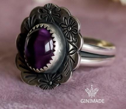 Nature Inspired Amethyst Ring by Ginimade – Bold Floral Gem Jewelry in 925 Silver