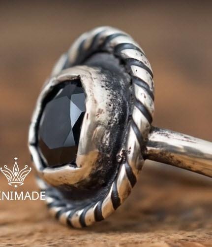 Handmade Oxidized Silver  Black Onyx Ring •   925 Sterling Silver Gothic Statement Ring  • Vintage Boho Jewelry • Unique Gift for her.