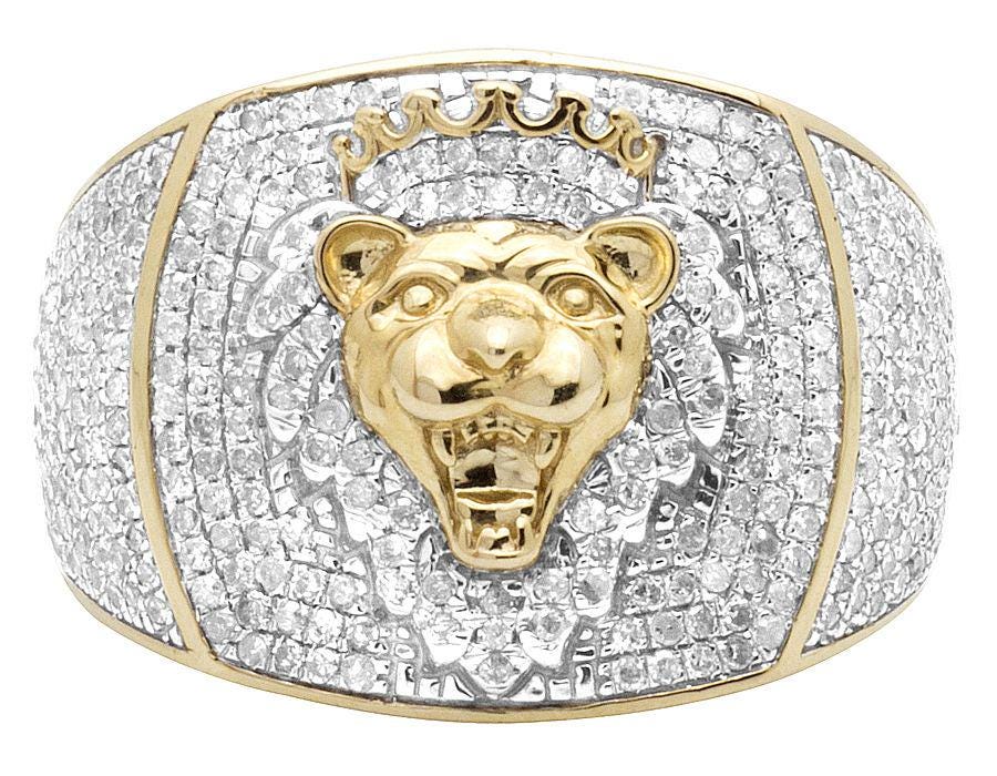 Gold Lion Head Ring, Iced Out Hip Hop Jewelry, Diamond Statement Ring for Men | Luxury Signet Ring custom gift for dad.