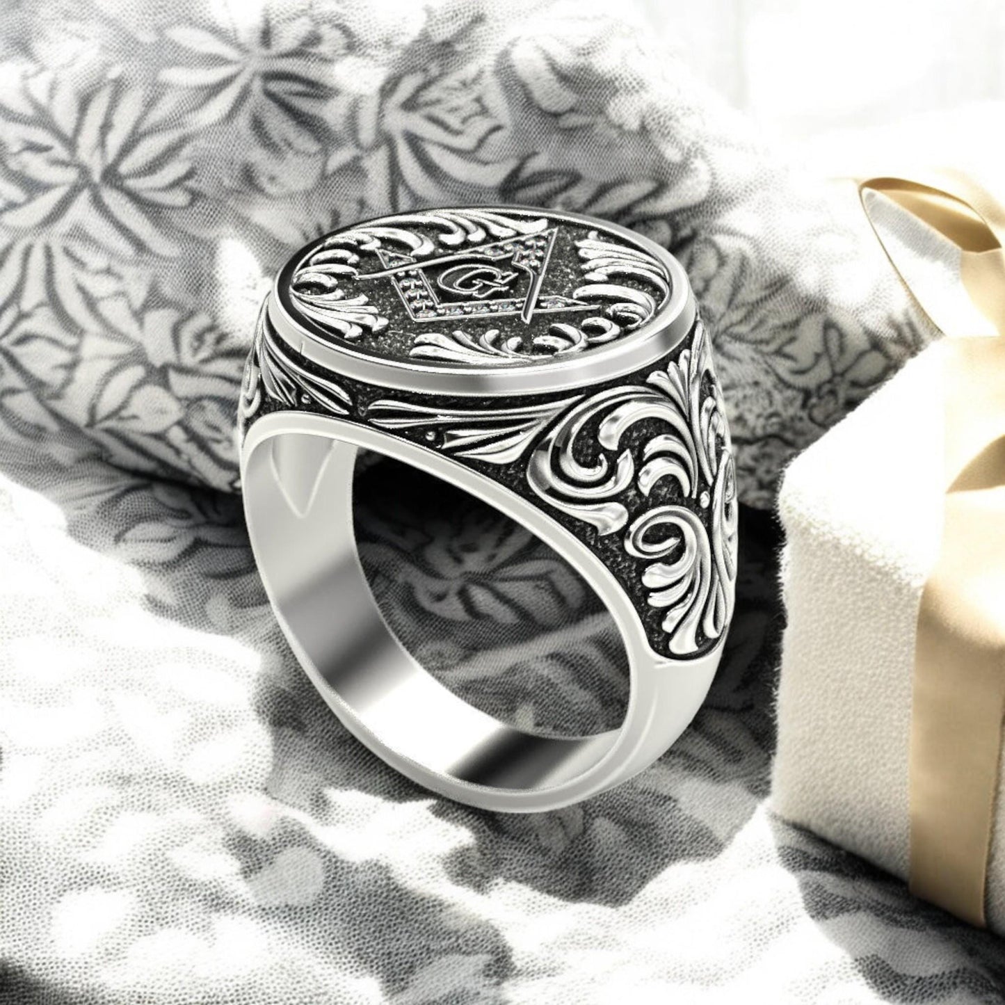 Personalized Oxidized  Silver Signet Ring - Letter G Initial Ring for Men - 925 Sterling Silver Custom Gift fathers day gift.