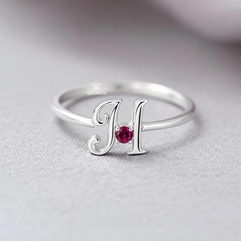 Custom Initial CZ Birthstone Ring • Personalized Name Ring • Dainty Stacking Ring • Graduation Gift •Gift for Her•Bridesmaid Jewelry