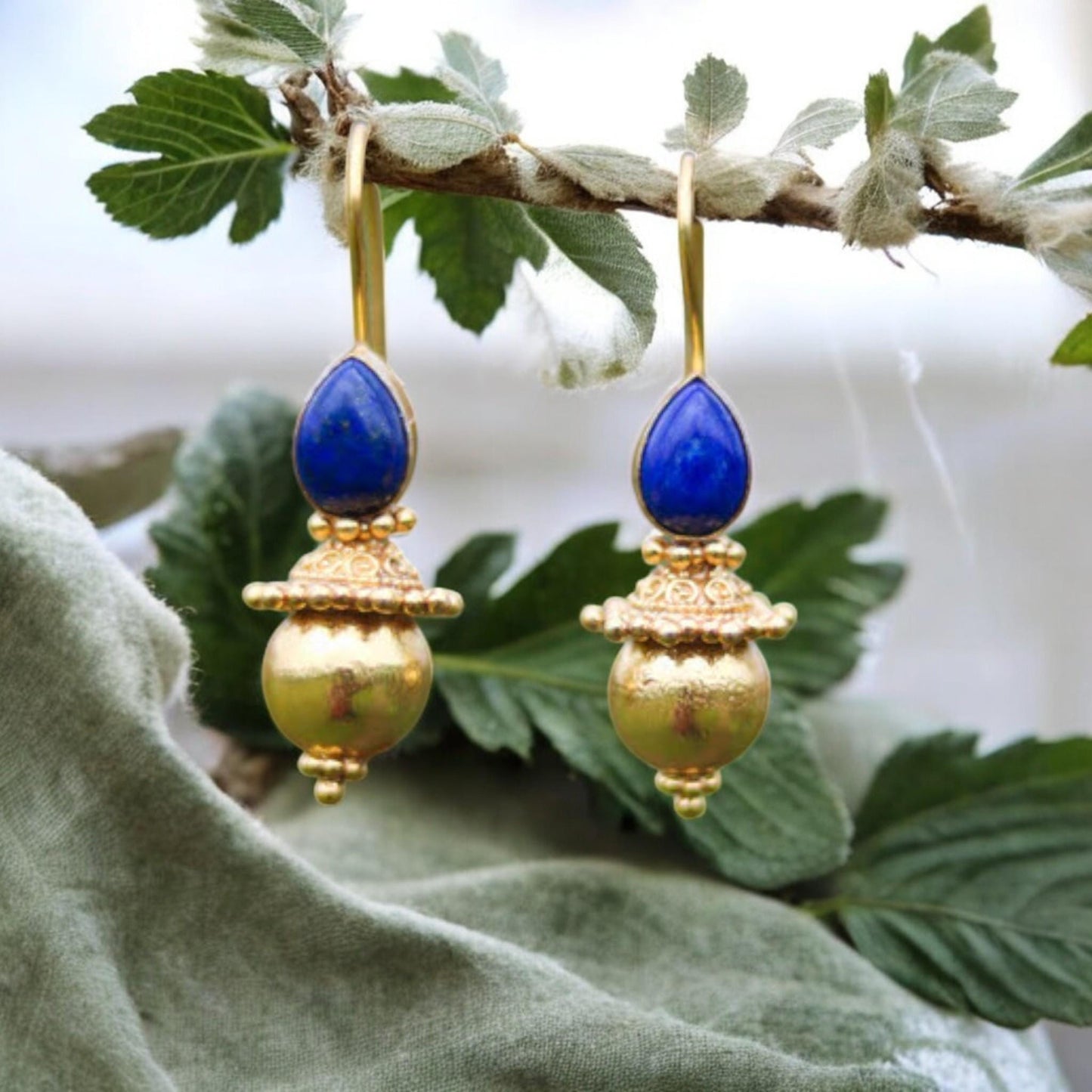 Boho Tribal Hook Gemstone Earrings | Handmade 925 Sterling Silver Jewelry