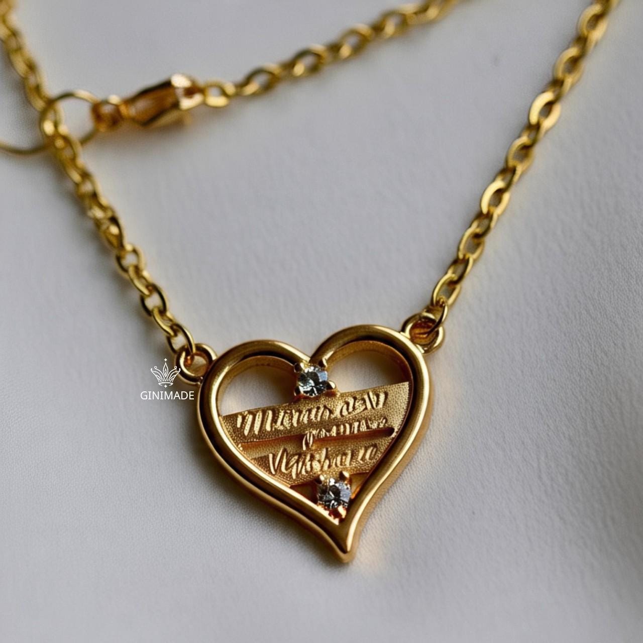 Custom Handwriting Heart Necklace • Memorial Signature Jewelry • Personalized Gold Engraved Necklace • Actual Handwriting Gift for Her