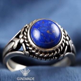 Vintage Boho Lapis Ring – Handmade Natural Blue Gemstone in 925 Silver – Unique Statement Gift
