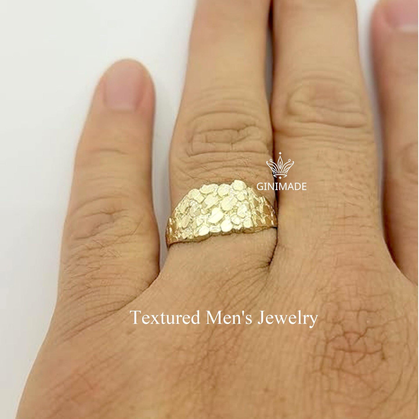 Nugget Ring for Men - 925 Sterling Silver Chunky Statement Band - Textured Hip Hop Nugget Jewelry - Bold Silver Ring - fathers day gift