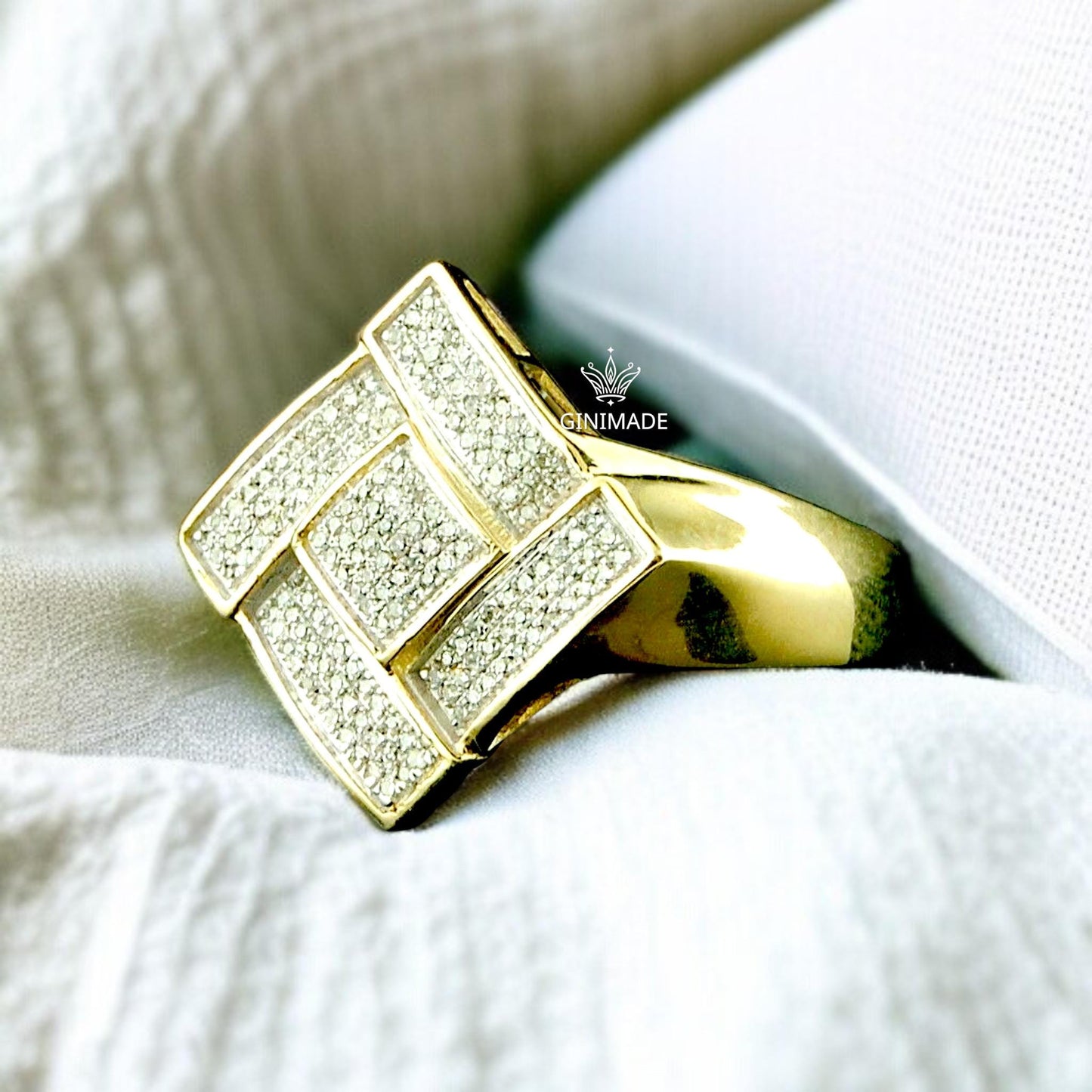 18K Gold Plated Statement Ring | Hip Hop Square Diamond Ring | Urban Bling Jewelry | Gift for Him