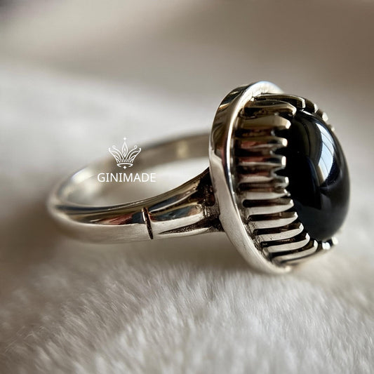 Unisex Black Onyx Silver Ring • 925 Handmade Gemstone Ring • Men's Statement Jewelry • Onyx Engagement or Promise Ring