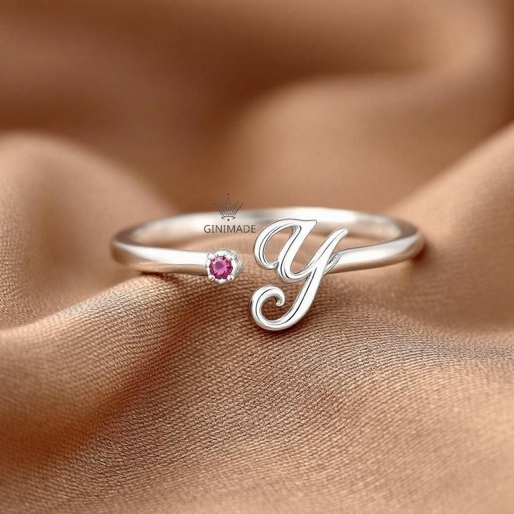 Custom Initial CZ Birthstone Ring • Personalized Name Ring • Dainty Stacking Ring • Graduation Gift •Gift for Her•Bridesmaid Jewelry