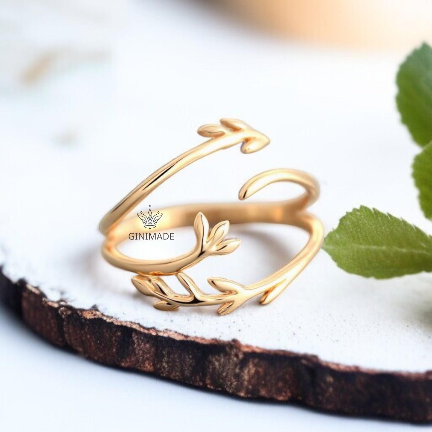 Adjustable Gold Leaf Wrap Ring | Nature Inspired Open Ring for Women | Dainty Botanical Jewelry | Minimalist Forest Ring Gift