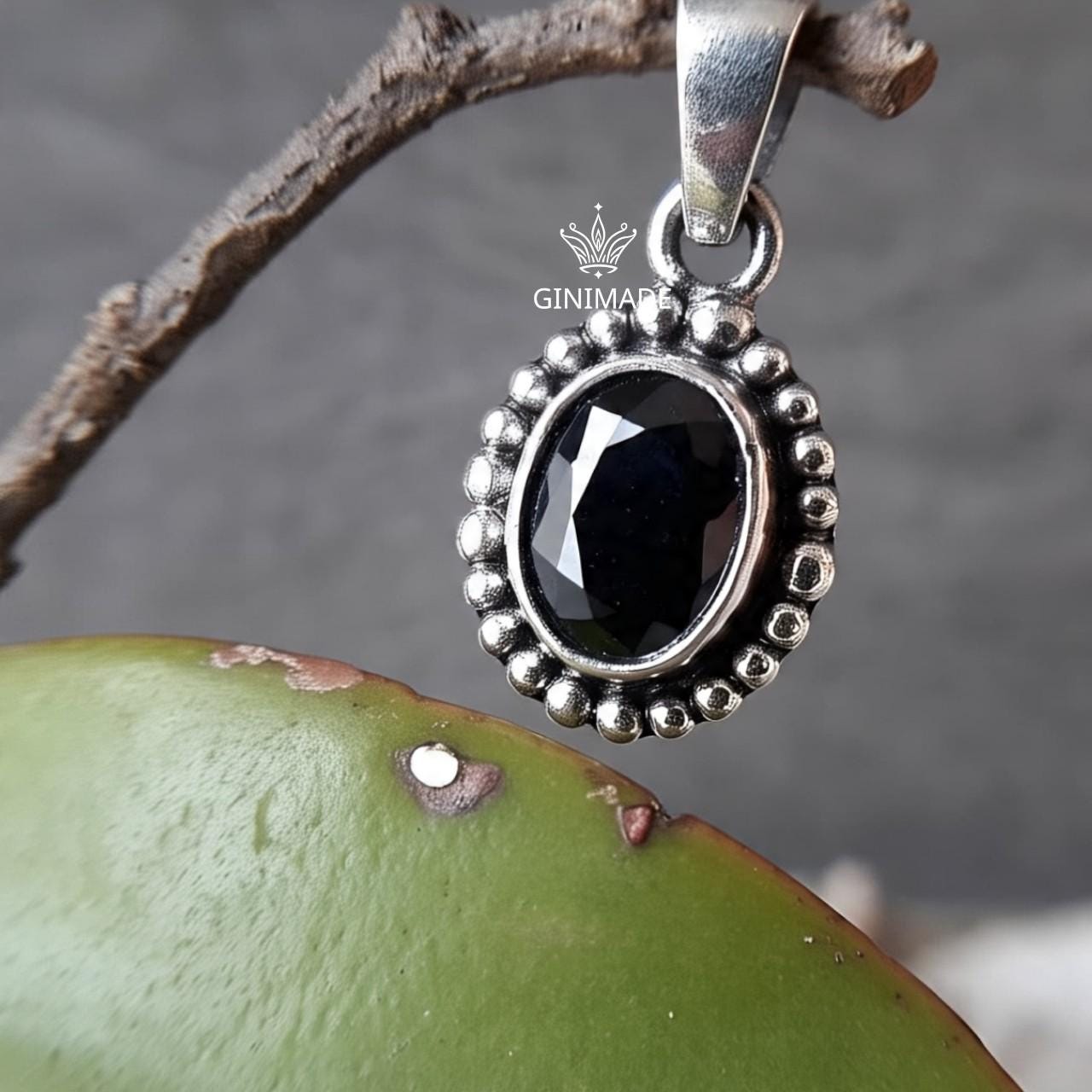 Handcrafted Black Onyx Pendant in Vintage Sterling Silver | Boho Gothic Oval Gemstone Necklace | Artisan Indian Jewelry Gift for Her