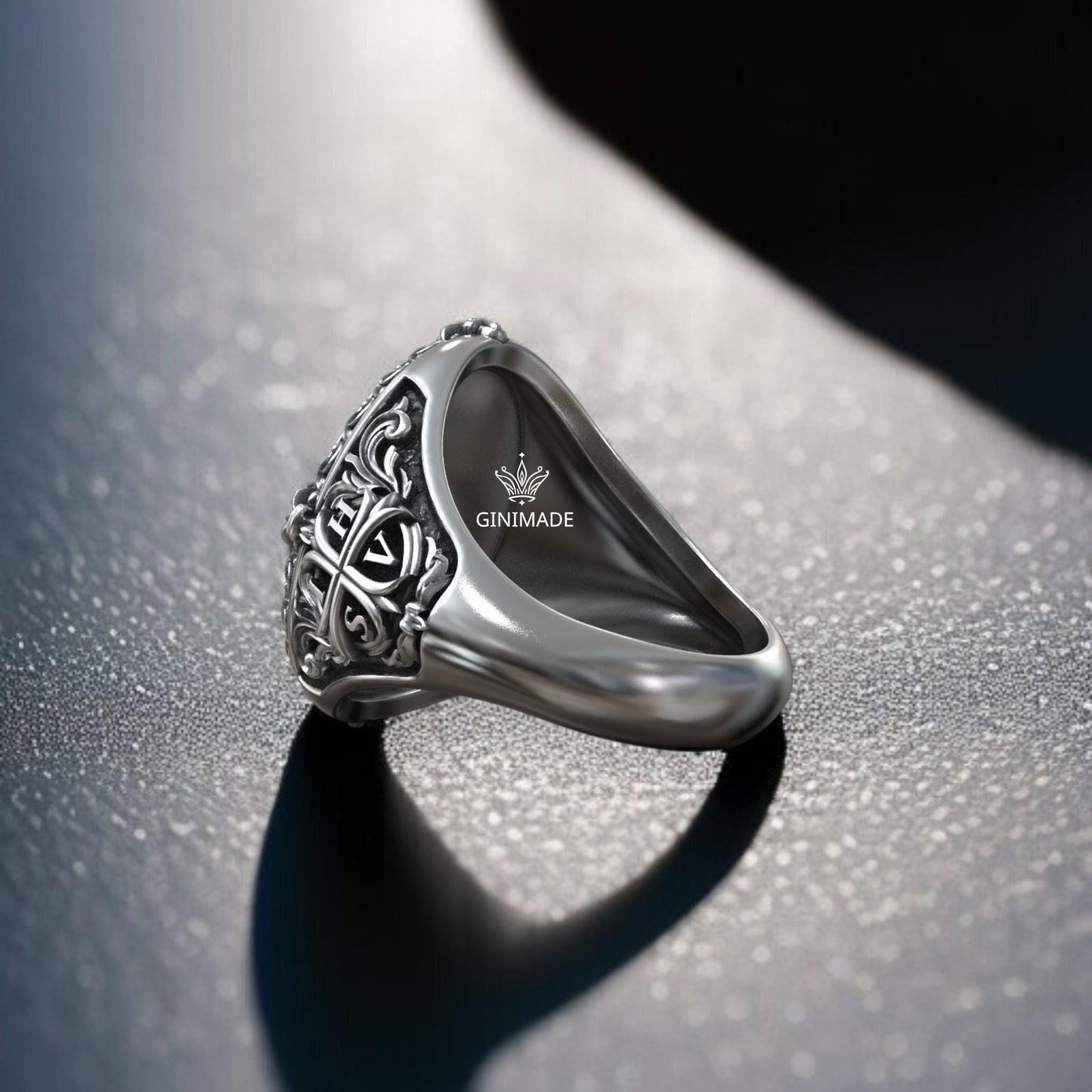 Personalized Jesus Christ Signet Ring | Sterling Silver Religious Ring for Men | Christian IHSV Cross Engraved Ring | Faith Gift for Him