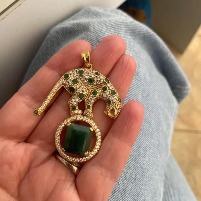 Personalized Panther Pendant with Natural Emerald | 925 Sterling Silver Animal Jewelry | Custom Jungle Cat Necklace | Gift for Her