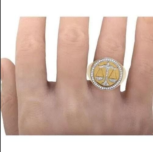 Libra Engraved Lab grown Diamond Signet Ring in Silver  For Men,fathers day gift .