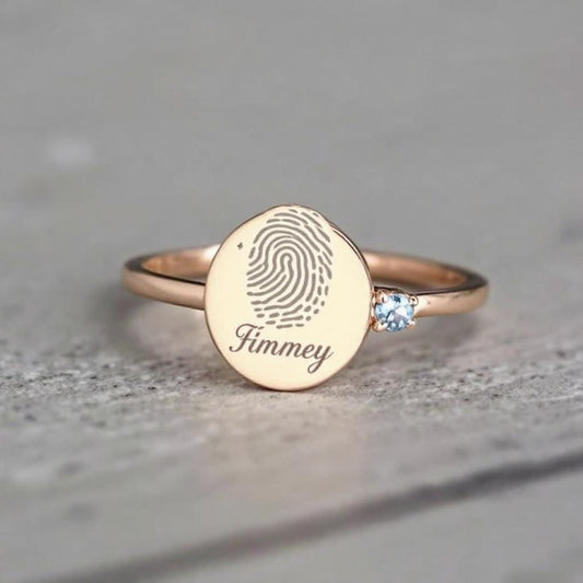 Personalized Fingerprint Ring with Name & Birthstone