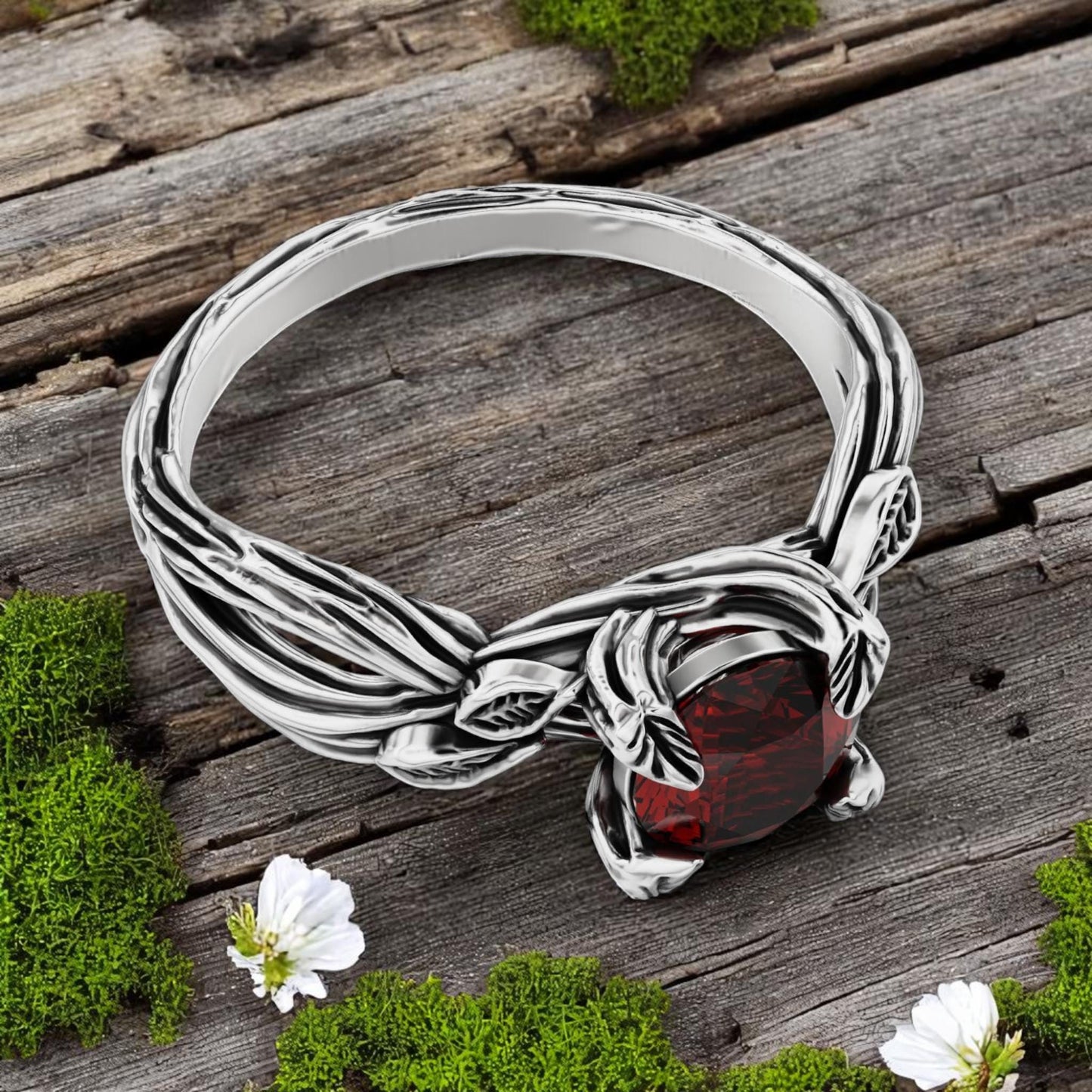 Hessonite Garnet Leaf Ring • 925 Sterling Silver Nature-Inspired Engagement Ring • Boho Woodland Gemstone Jewelry • Gothic Wedding Ring