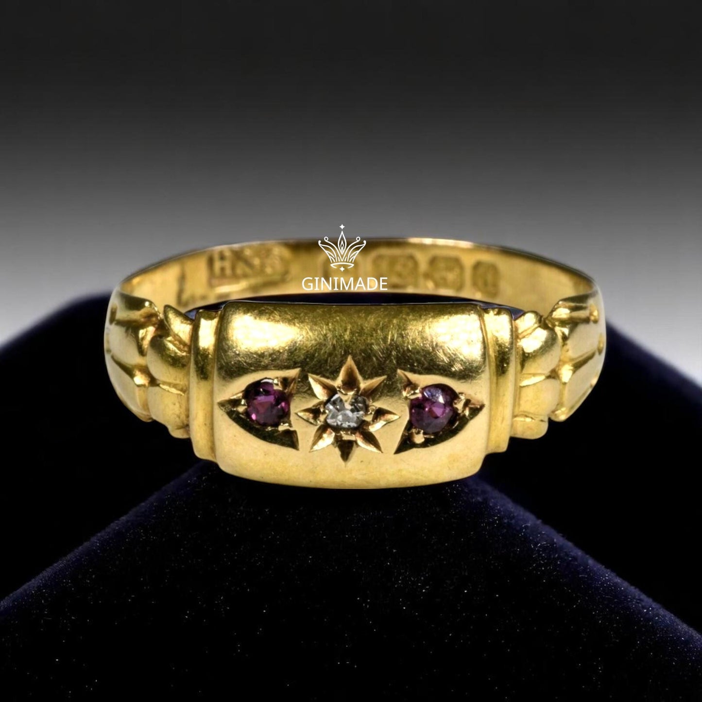 Vintage Gold CZ Diamond & Ruby Ring | Victorian Starburst Ring | Antique Style Pink Gemstone Ring | Bold Statement Jewelry for Her