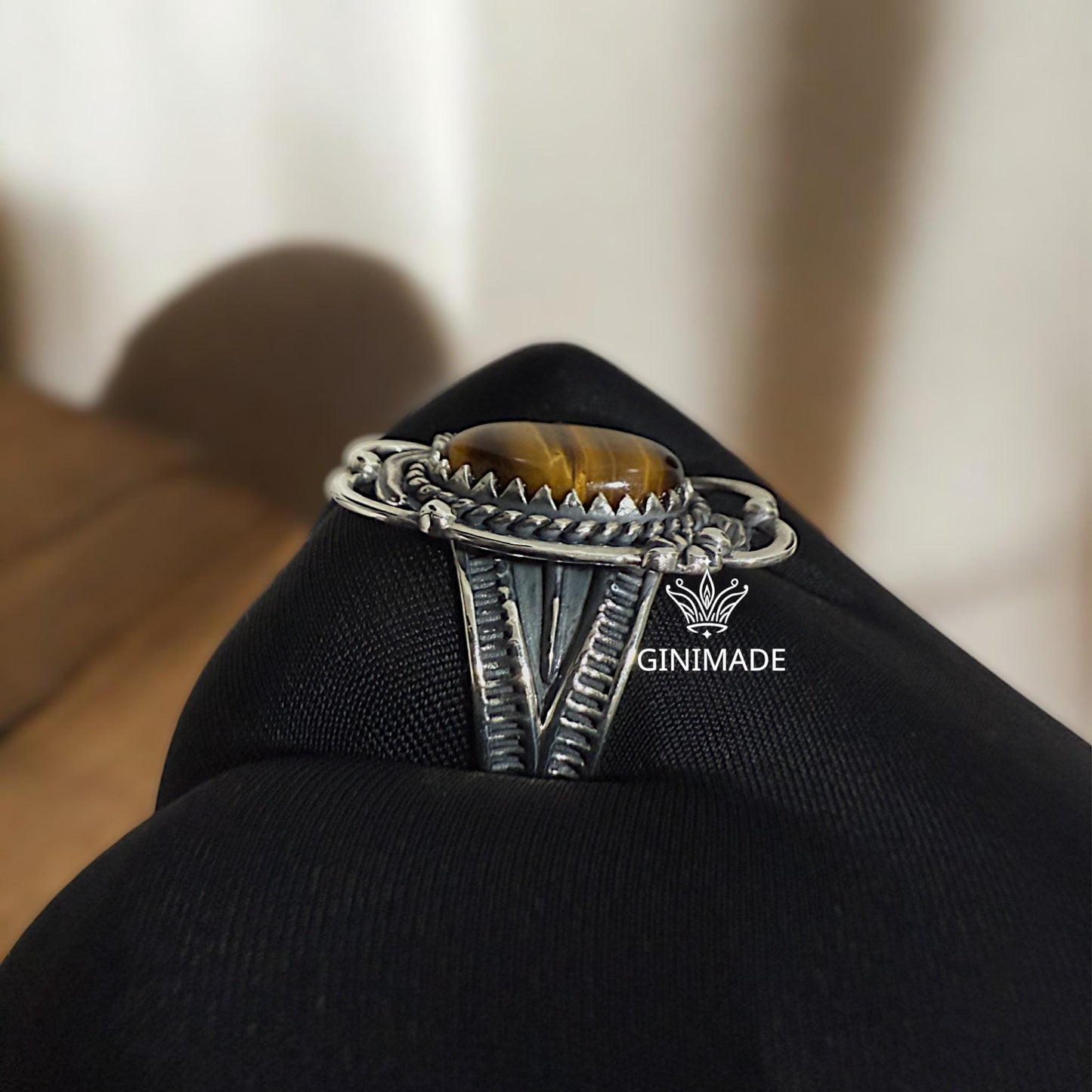 Handmade Tiger Eye Ring | Oxidized 925 Sterling Silver Ring | Boho Vintage Ring | Healing Gemstone Jewelry | Gift for Him/Her