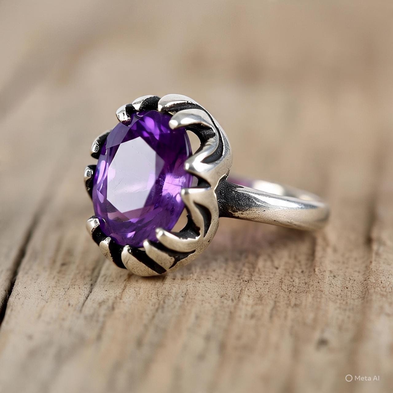 Boho Amethyst Ring  Oxidised Silver Ring  February Birthstone Gift  Vintage Style Gemstone Ring  Handmade Amethyst Jewelry