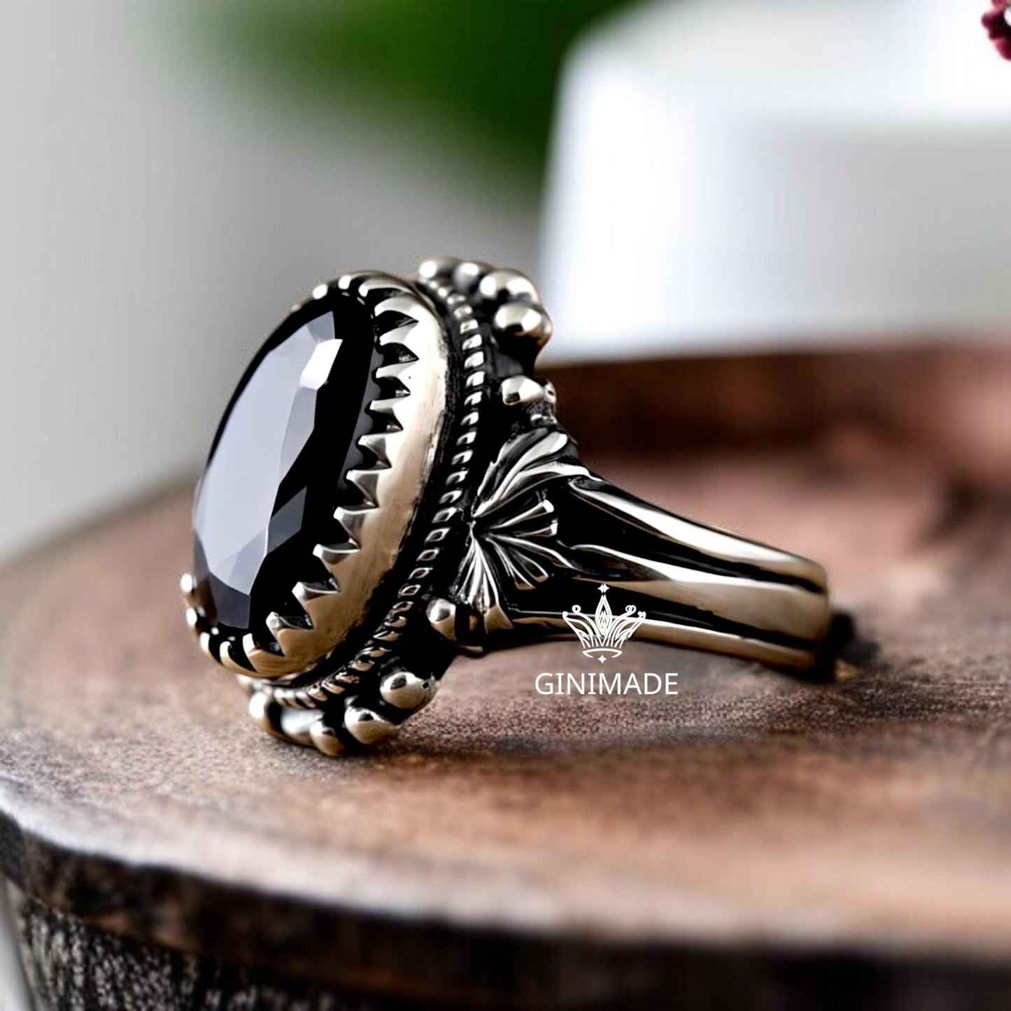 Black Onyx Ring 925 Sterling Silver • Vintage Boho  Ring • Gothic Oval Gemstone Jewelry • Handmade Oxidized Silver Ring for Women & Men.