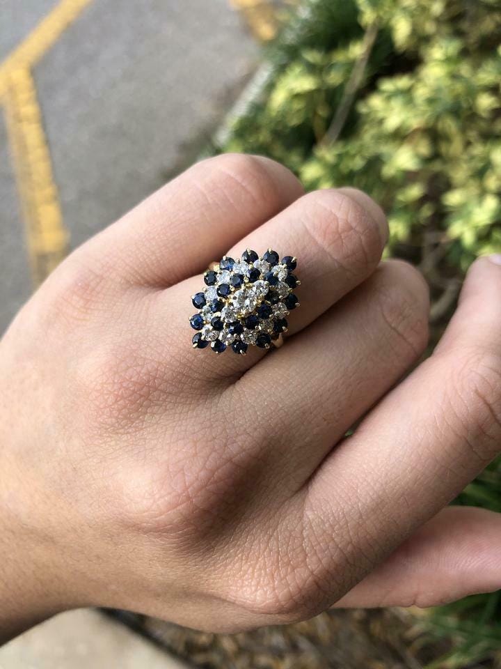 Women’s Cluster Wedding Ring | CZ Sapphire and CZ Diamond Ring |925 Sterling Silver Elegant Jewelry