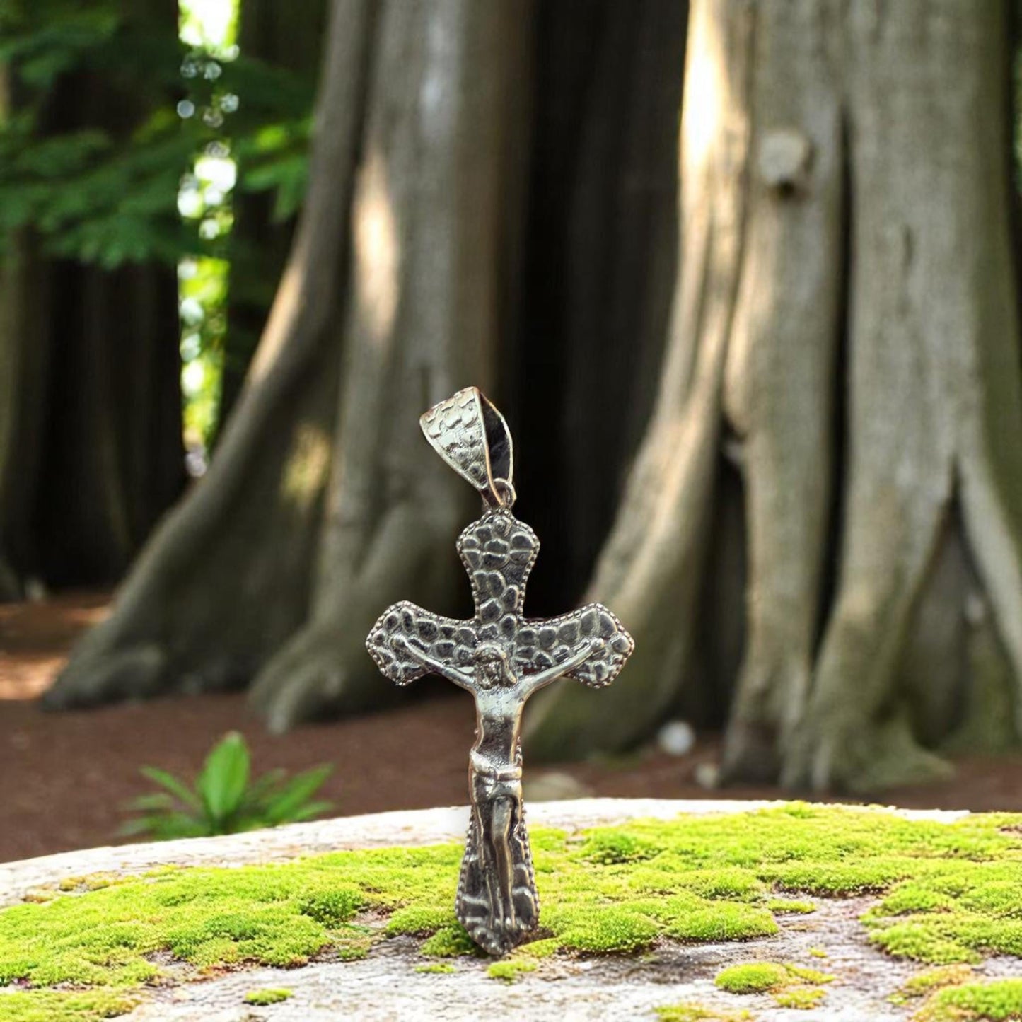 Handmade Brass Cross Pendant with Oxidized Silver Finish – Textured Crucifix Religious Jewelry for Men & Women.