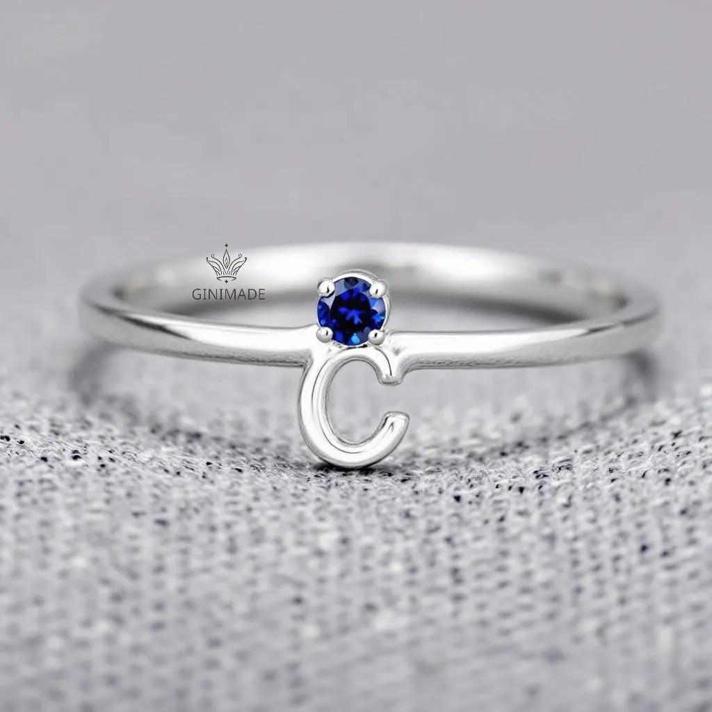 Custom Initial Birthstone Ring • CZ Personalized Letter Ring • Dainty Stacking Jewelry • Graduation Gift • Gift for Her • Proposal Ring