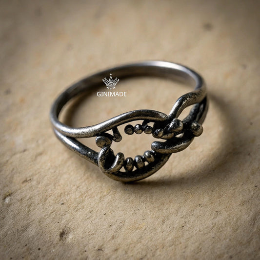 Handmade Oxidized Silver Ring with Open Abstract Design – Unique Organic Wire Art Ring – Rustic Artisan Statement Jewelry for Women