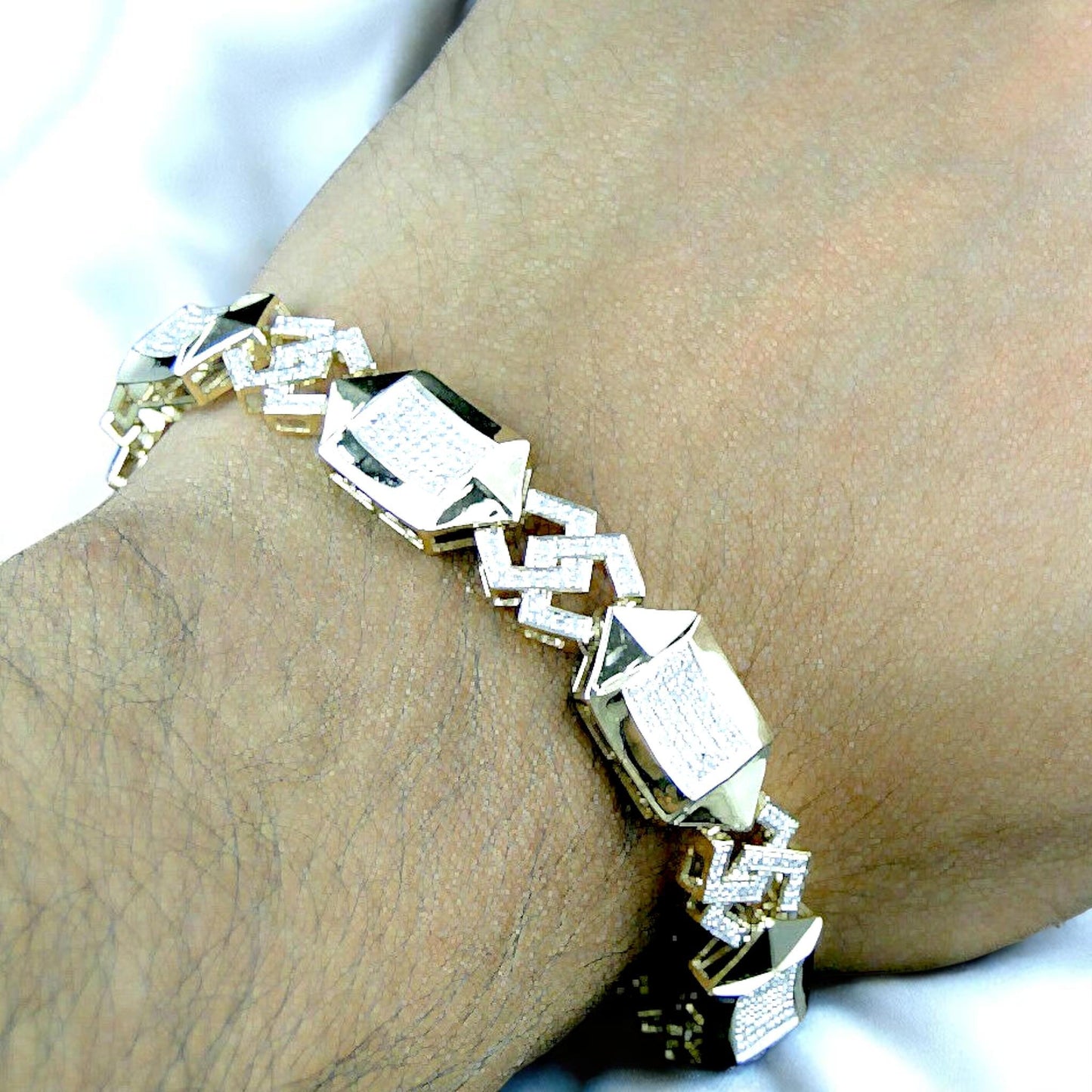 Men’s CZ Diamond Bracelet – 925 Sterling Silver – Iced Out Link Chain – Hip Hop Style – Gift for Him