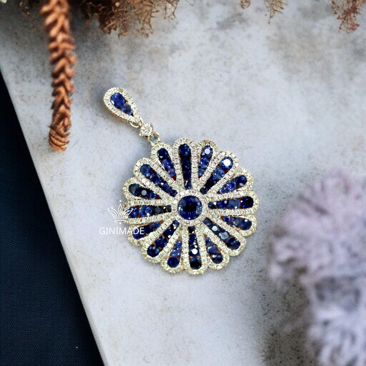 Vintage Style Blue Sapphire Flower Pendant Necklace – 925 Sterling Silver Elegant Statement Jewelry for Women