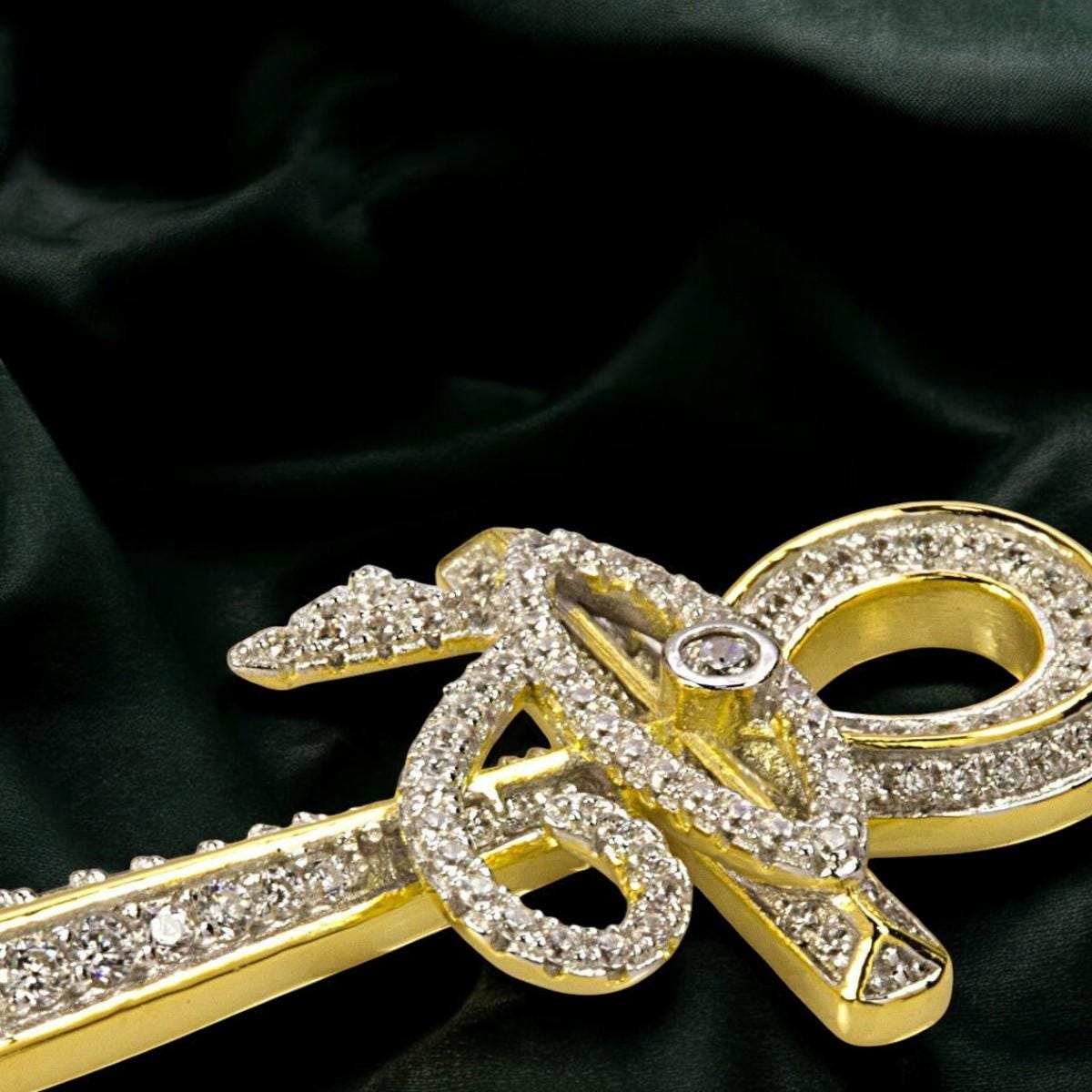 Ankh Cross Necklace • Eye of Horus Pendant • 925 Sterling Silver with CZ Stones • Gold Plated Minimalist Jewelry