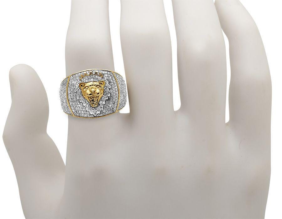 Gold Lion Head Ring, Iced Out Hip Hop Jewelry, Diamond Statement Ring for Men | Luxury Signet Ring custom gift for dad.